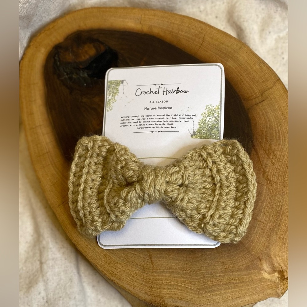 Crochet beige tan color boho hair bow with clasp
